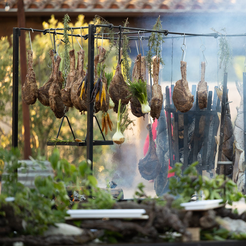Hanging meat with vegetables