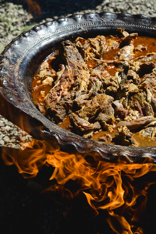 Braised meat over open flame